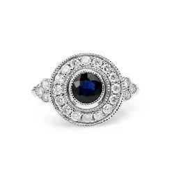 18ct White Gold Deco Style Sapphire and Diamond Ring