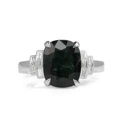 18ct White Gold Deco Style Sapphire and Diamond Ring