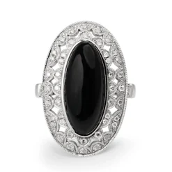 18ct White Gold Deco Style Onyx and Diamond Ring