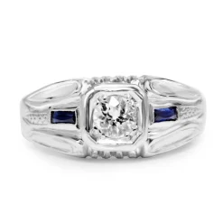 14ct White Gold Deco Style Old Cut Diamond and Sapphire Ring