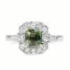 18ct White Gold Deco Style Green Sapphire and Diamond Ring
