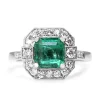 18ct White Gold Deco Style Emerald and Diamond Halo Ring
