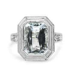 9ct White Gold Deco Style Aquamarine Ring