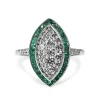 9ct White Gold Deco Style Emerald and Diamond Cluster Marquise Ring