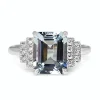 9ct White Gold Deco Style Aquamarine and Diamond Stepped Down Ring