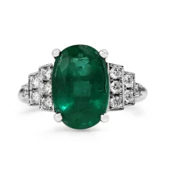 18ct White Gold Deco Style 3.95 Emerald and Diamond Ring