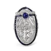 15ct White Gold Deco Style Sapphire and Diamond Cocktail Ring