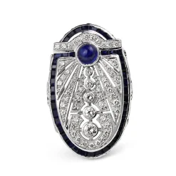 15ct White Gold Deco Style Sapphire and Diamond Cocktail Ring