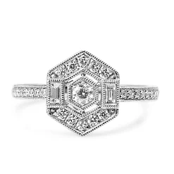 18ct White Gold Deco Style Hexagon Diamond Ring