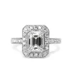 18ct White Gold Deco Style Emerald Cut Diamond Halo Ring