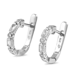 9ct White Gold Deco Style Diamond Hoop Earrings