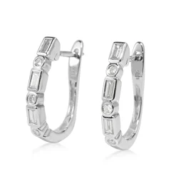 18ct White Gold Deco Style Hoop Diamond Earrings