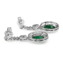 18ct White Gold Deco Style Emerald and DIamond Drop Earrings
