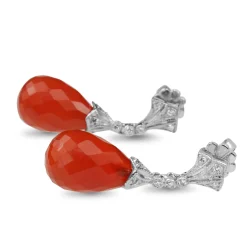 18ct White Gold Deco Style Carnelian and Diamond Drop Earrings