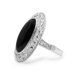 18ct White Gold Deco Style Onyx and Diamond Ring