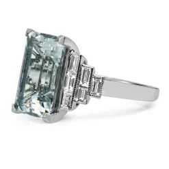 18ct White Gold Deco Style Aquamarine and Diamond Ring