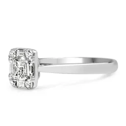 18ct White Gold Deco Style Asscher Cut Diamond Halo Ring