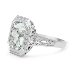 9ct White Gold Deco Style Aquamarine Ring