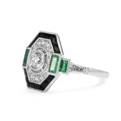 18ct White Gold Deco Style Emerald Onyx and Diamond Ring