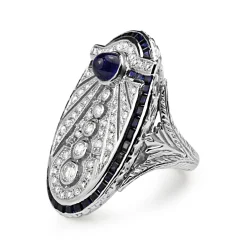 15ct White Gold Deco Style Sapphire and Diamond Cocktail Ring