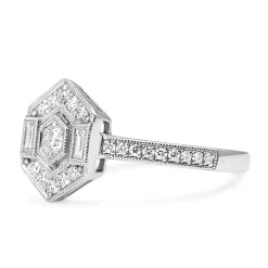 18ct White Gold Deco Style Hexagon Diamond Ring
