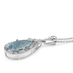 18ct White Gold Deco Style Aquamarine and Diamond Necklace
