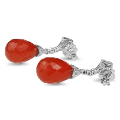 18ct White Gold Deco Style Carnelian and Diamond Drop Earrings
