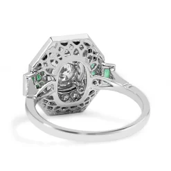 18ct White Gold Deco Style Emerald Onyx and Diamond Ring