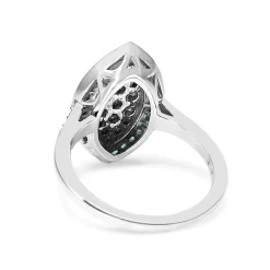9ct White Gold Deco Style Emerald and Diamond Cluster Marquise Ring