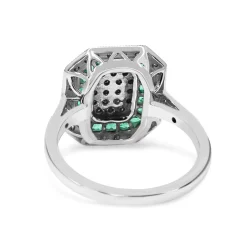 9ct White Gold Deco Style Emerald and Diamond Cluster Ring