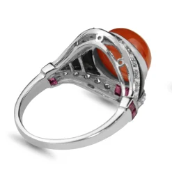 9ct White Gold Deco Style Carnelian, Ruby, Diamond and Onyx Ring