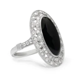 18ct White Gold Deco Style Onyx and Diamond Ring