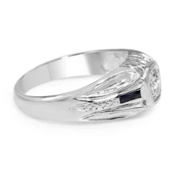 14ct White Gold Deco Style Old Cut Diamond and Sapphire Ring