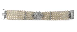 14ct White Gold Diamond and Cultured Pearl Bracelet