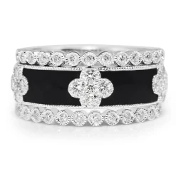 18ct White Gold Diamond and Enamel 3 Band Ring