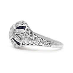 18ct White Gold Diamond and Onyx Art Deco Style Ring