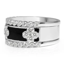 18ct White Gold Diamond and Enamel 3 Band Ring