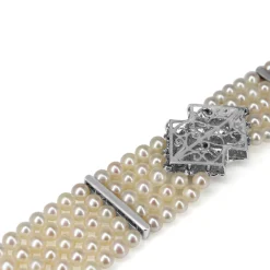 14ct White Gold Diamond and Cultured Pearl Bracelet