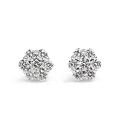 9ct White Gold Diamond Cluster Earrings
