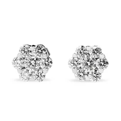 9ct White Gold Diamond Cluster Halo Stud Earrings