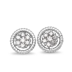 18ct White Gold Diamond Cluster Earrings with Rope Style Halo