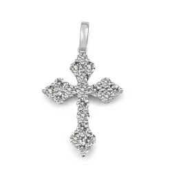 18ct White Gold Diamond Cluster Cross Necklace