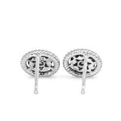 18ct White Gold Diamond Cluster Earrings with Rope Style Halo