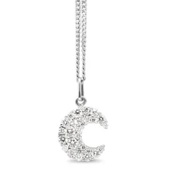 18ct White Gold Diamond Crescent Moon Pendant