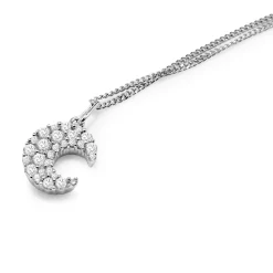 18ct White Gold Diamond Crescent Moon Pendant