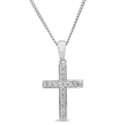 18ct White Gold Diamond Cross Necklace