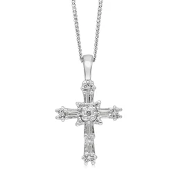 14ct White Gold Diamond Cross Necklace