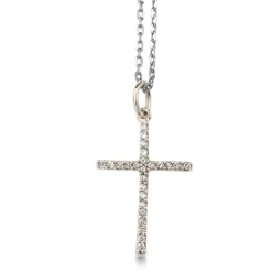9ct White Gold Diamond Cross Necklace
