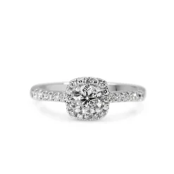18ct White Gold Diamond Cushion Shaped Halo Ring