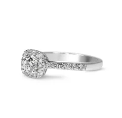 18ct White Gold Diamond Cushion Shaped Halo Ring